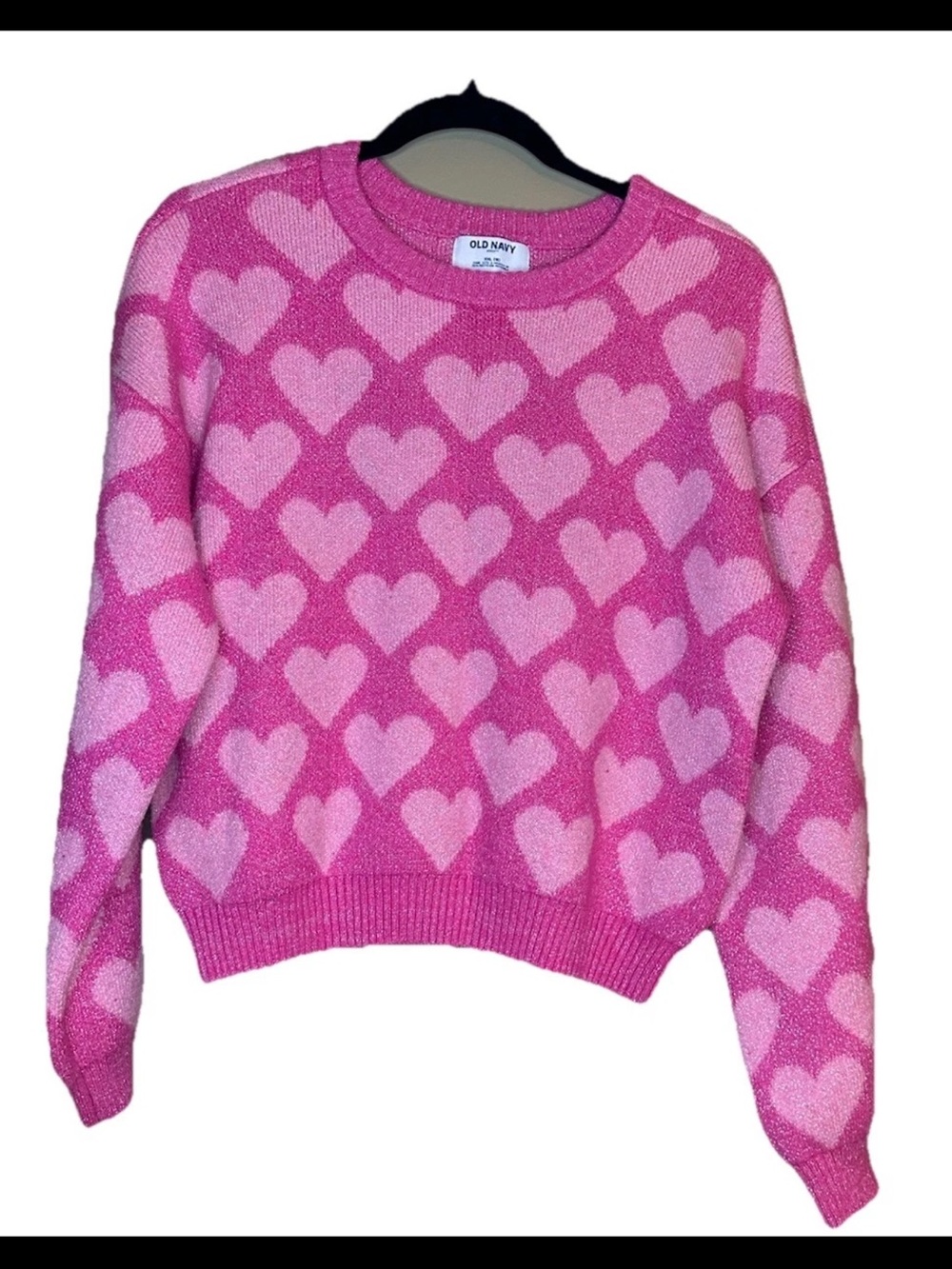 Old Navy Girls Plus XXL 18 Pink And White Heart Sweater